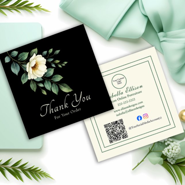 Carte De Visite Carré Floral Custom Business "Thank You" Insert Card (Créateur téléchargé)