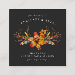 Carte De Visite Carré Floral d'automne russe  Logo d'aquarelle