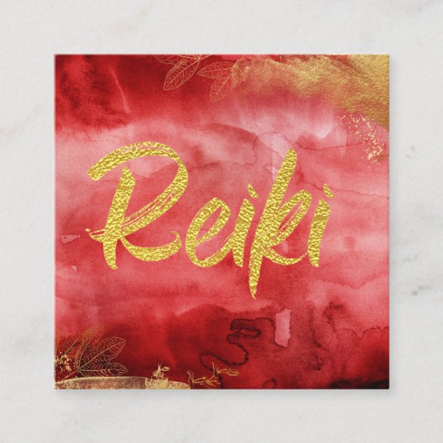 Carte De Visite Carré *~* Floral Gold Burgundy Healthier Reiki Energy (Devant)