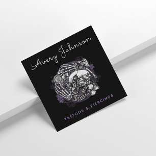 Carte De Visite Carré Floral gothique tatouage crâne Artiste Médias soci