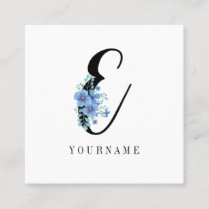 Carte De Visite Carré Floral Monogramme E Fleur bleue