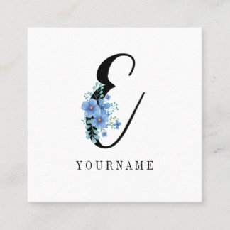 Carte De Visite Carré Floral Monogramme E Fleur bleue