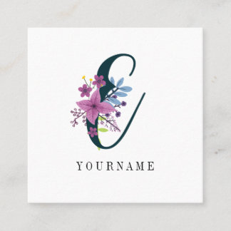 Carte De Visite Carré Floral Monogramme E Fleur sauvage éclate