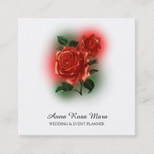 Carte De Visite Carré *~* Floral Red ROSE Wedding planner Elegant QR 