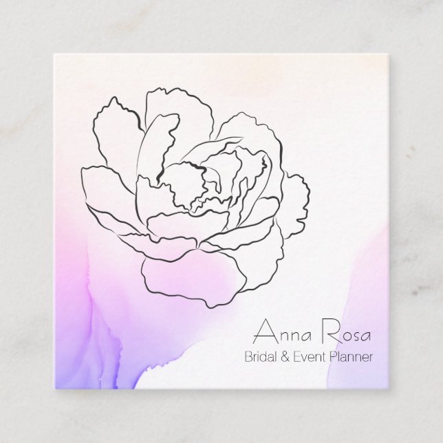 Carte De Visite Carré *~* Floral Rose Pastel Rose & Lavande Aquarelle (Devant)