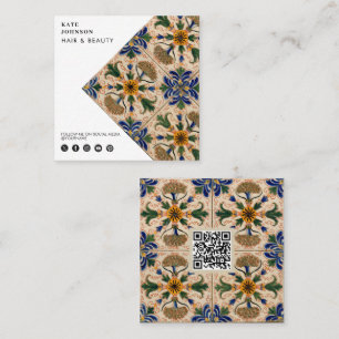 Carte De Visite Carré Floral Vintage méditerranéen QR Code Social Media