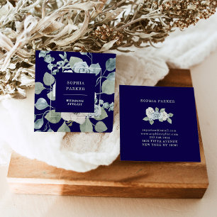 Carte De Visite Carré Flore bleu foncé et Eucalyptus