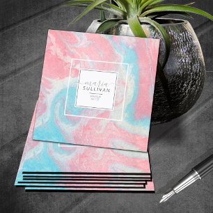 Carte De Visite Carré Flux de peinture liquide Abstrait rose/bleu ID797