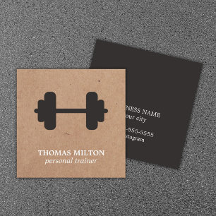 Carte De Visite Carré Formateur moderne Kraft Dark Grey Dumbbell