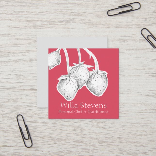 Carte De Visite Carré Fraises Fruits Confiture Maison Jelly Confitures (Devant/Arrière en situation)