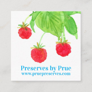 Carte De Visite Carré Framboises Fruits frais Aquarelle Rouge Vert