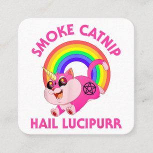 Carte De Visite Carré Fumer l'herbe à chat Salut Lucipurr, Drôle de Chat