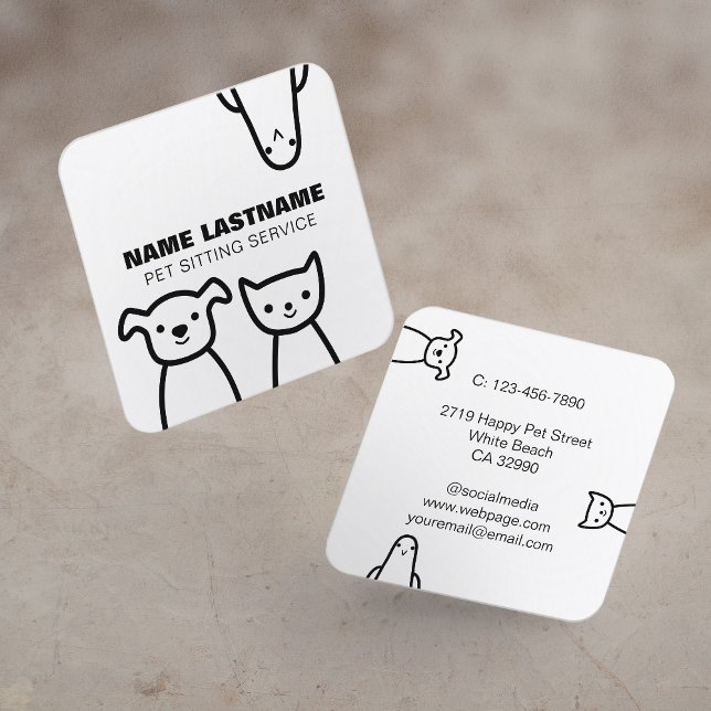 Carte De Visite Carré Fun sur mesure Simple mignon Chien Chat Oiseau Ani (Créateur téléchargé)