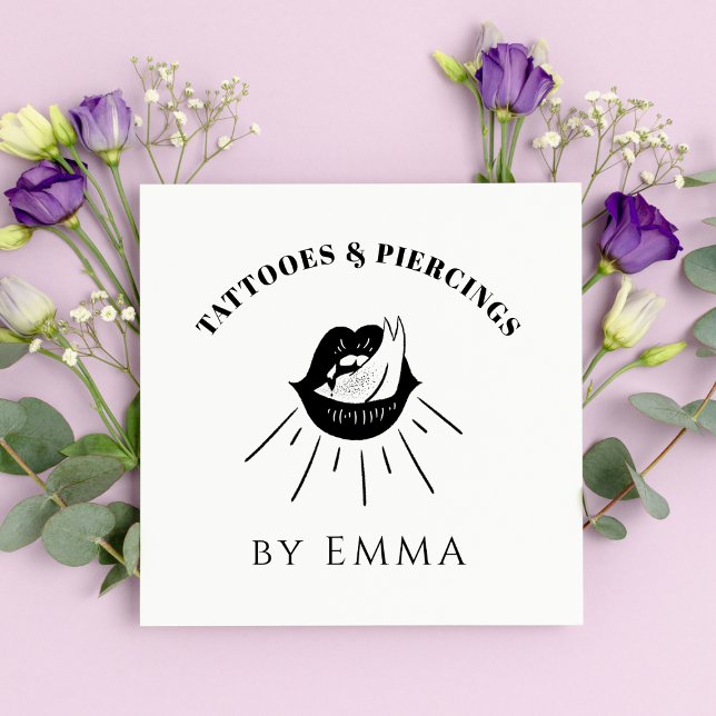 Carte De Visite Carré Funky Noir & Blanc Flamme Lips Tattoo Artiste (Créateur téléchargé)
