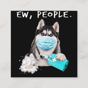 Carte De Visite Carré Funny husky chev dog wearing a face mask