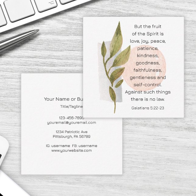 Carte De Visite Carré Galates 5:22-23 Christian Géométrique Moderne (Créateur téléchargé)