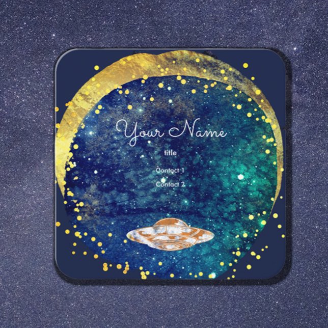 Carte De Visite Carré Galaxie artistique de soucoupe volante (Créateur téléchargé)