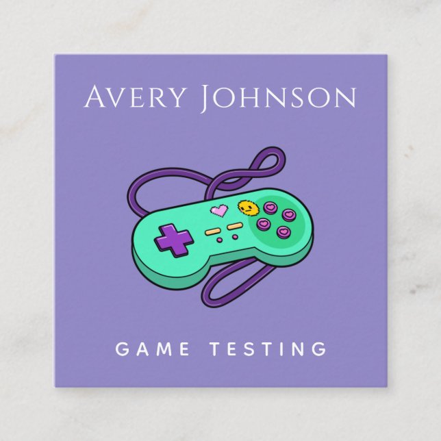 Carte De Visite Carré Gamer Jeu Tester moderne vert Joystick Retro Geek (Devant)