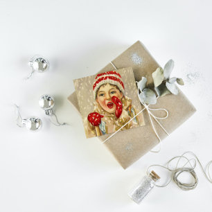 Carte De Visite Carré Garçon vintage dans la neige