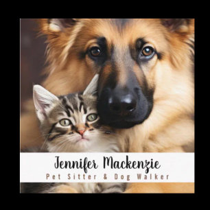 Carte De Visite Carré Garde d'animaux mignons de chien et de chat et pro