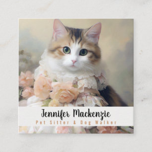 Carte De Visite Carré Garde de chats mignons et promeneur de chiens
