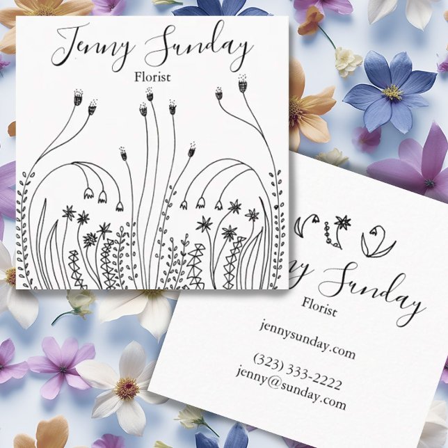 Carte De Visite Carré Garden Line Art Florist Landscaper (Créateur téléchargé)