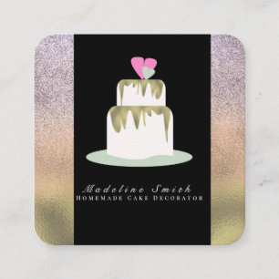 Carte De Visite Carré Gâteau de mariage à deux étages avec paillettes do