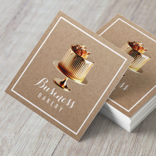 Carte De Visite Carré Gâteau d'or moderne Accueil Boulangerie Pâtisserie