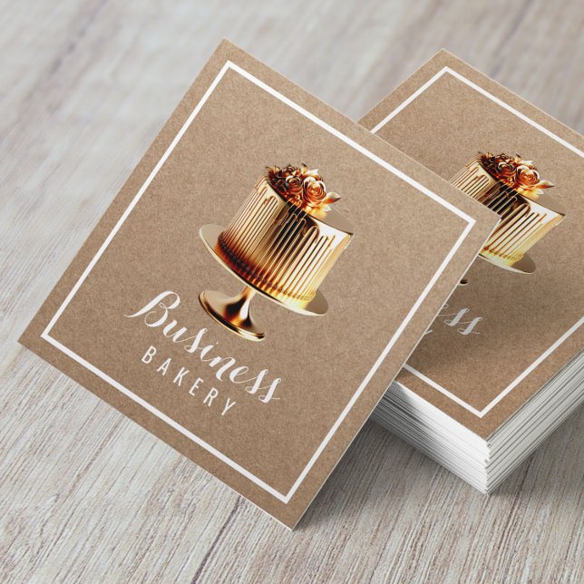 Carte De Visite Carré Gâteau d'or moderne Accueil Boulangerie Pâtisserie (Créateur téléchargé)
