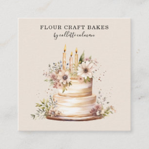 Carte De Visite Carré Gâteau Fleur Fabriqué boulangerie pâtisserie Chef
