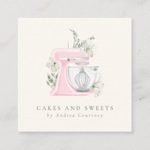 Carte De Visite Carré Gâteau mélangeur aquarelle de pâtisserie de boulan
