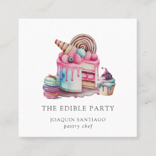Carte De Visite Carré Gâteaux Et Desserts Pâtisserie Chef Baker Aquarell