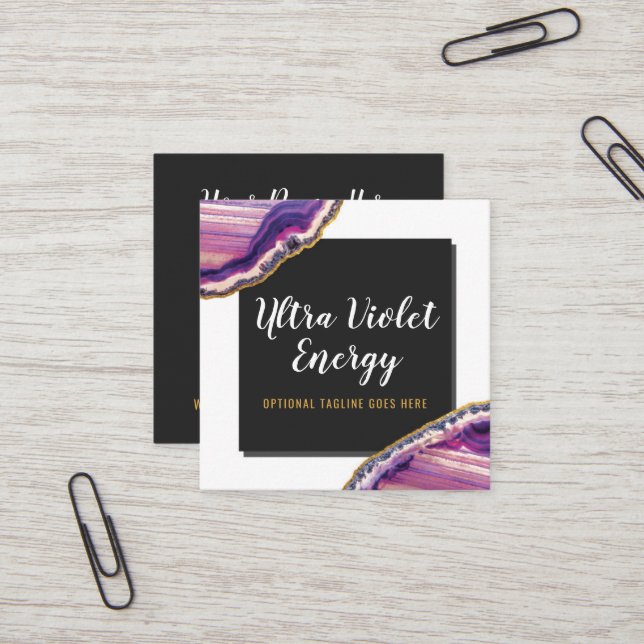 Carte De Visite Carré Géode Agate Slice Gemstone Ultra Violet violet (Devant/Arrière en situation)