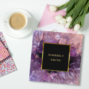 Carte De Visite Carré Géode de la pierre améthyste de l'or