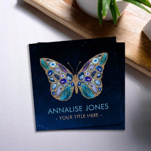 Carte De Visite Carré Géodes bleues et violettes Papillon Carré Business