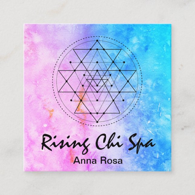 Carte De Visite Carré ** Géométrie sacrée Reiki Yoga Aquarelle (Devant)