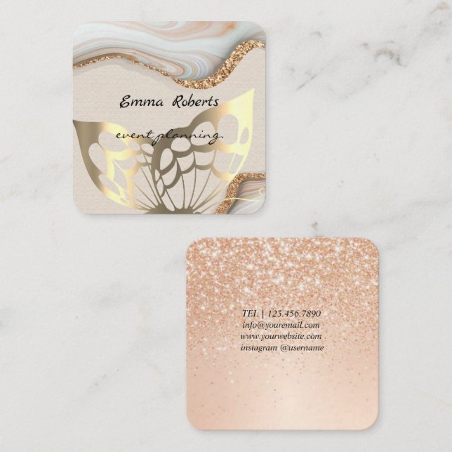 Carte De Visite Carré Gift Pink and White Glitter Modern Business card (Devant / Derrière)