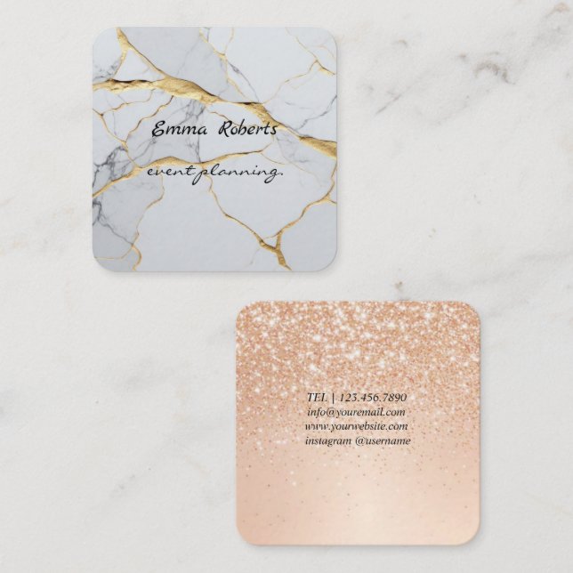Carte De Visite Carré Gift Pink and White Glitter Modern Business card (Devant / Derrière)