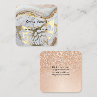Carte De Visite Carré Gift Pink and White Glitter Modern Business card