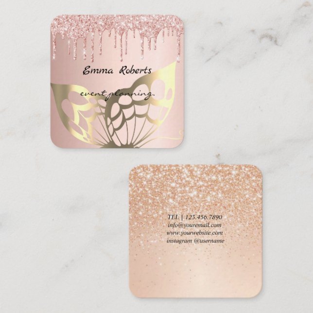 Carte De Visite Carré Gift Pink and White Glitter Modern Business card (Devant / Derrière)