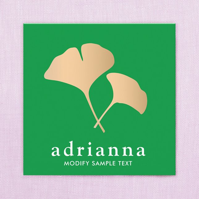 Carte De Visite Carré Ginkgo Leaf Gold Green (Créateur téléchargé)