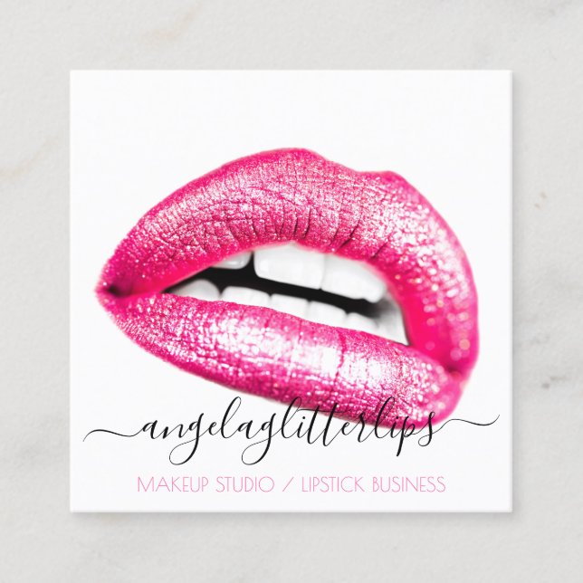 Carte De Visite Carré Girly Beauty Lips White (Devant)