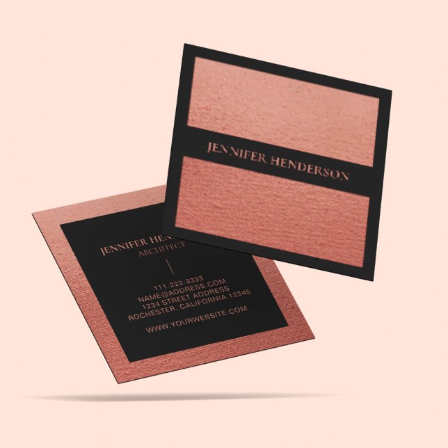 Carte De Visite Carré Girly Glam Gold Rose Gold Texture Professional (Créateur téléchargé)
