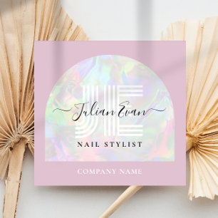 Carte De Visite Carré Girly Holographic QR Code Carré rose