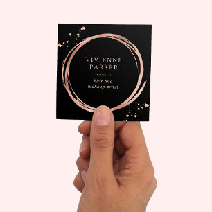 Carte De Visite Carré Glam Faux Rose Gold Regardez en noir