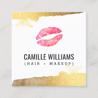 Carte De Visite Carré GLAM MINIMALIST luxe or rose aquarelle baiser