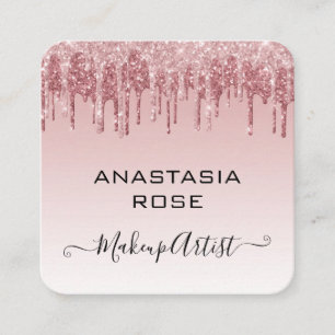 Carte De Visite Carré Glam Rose Gold Pailleté Gouttes Artiste Maquilleus