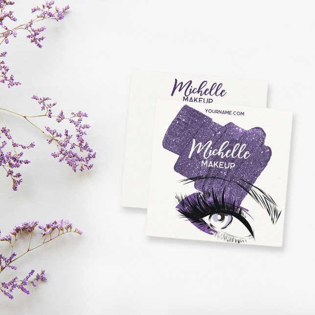 Carte De Visite Carré Glam violet brillant brillant peintre maquillage d (Créateur téléchargé)