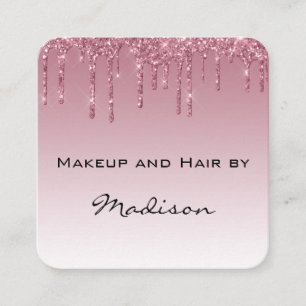Carte De Visite Carré Glamour Rose Gold Violet Paillettes Gouttes Artist