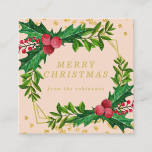 Carte De Visite Carré Gold Blush Family Joyeux Noël Holly Parties scinti